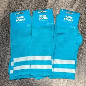 NWT Teal Knee Socks with White Stripes from Party City